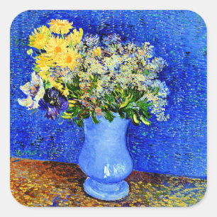 Van Gogh - Bouquet of Flowers in a Blue Vase Square Sticker
