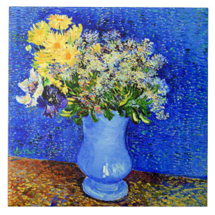 Van Gogh - Bouquet of Flowers in Blue Vase Ceramic Tile
