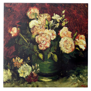 Van Gogh - Bowl with Peonies and Roses Ceramic Tile