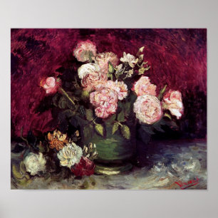 Van Gogh Bowl with Peonies & Roses Poster