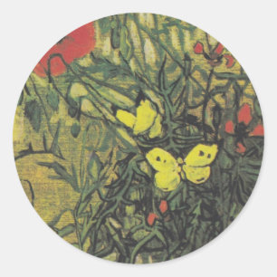 Van Gogh Butterfly Poppies Flowers Peace Destiny Classic Round Sticker
