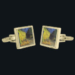 Van Gogh; Cafe Terrace at Night Gold Finish Cufflinks<br><div class="desc">Cafe Terrace on the Place du Forum by Vincent van Gogh is a vintage fine art post impressionism architectural painting featuring an exterior view of a restaurant with tables,  chairs,  waiters,  people and stars in the night sky.</div>
