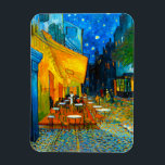 Van Gogh Café Terrace at Night Magnet<br><div class="desc">Magnet featuring Vincent van Gogh’s oil painting Café Terrace at Night (1888). Yellow stars paint the blue night sky above an outdoor café in France. A marvellous gift for fans of Post-Impressionism and Dutch art.</div>