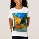 Van Gogh Café Terrace at Night T-Shirt<br><div class="desc">T-Shirt featuring Vincent van Gogh’s oil painting Café Terrace at Night (1888). Yellow stars paint the blue night sky above an outdoor café in France. A marvellous gift for fans of Post-Impressionism and Dutch art.</div>