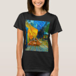 Van Gogh Café Terrace at Night T-Shirt<br><div class="desc">T-Shirt featuring Vincent van Gogh’s oil painting Café Terrace at Night (1888). Yellow stars paint the blue night sky above an outdoor café in France. A marvellous gift for fans of Post-Impressionism and Dutch art.</div>