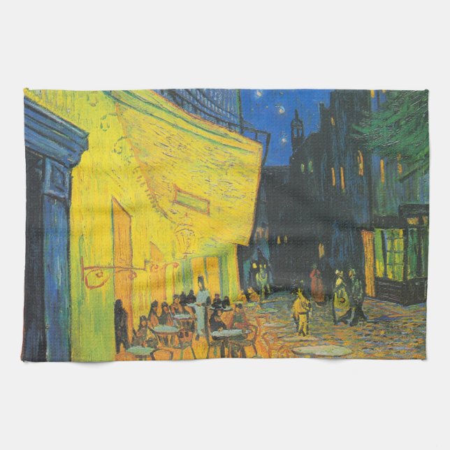 Van Gogh Cafe Terrace French Street Scene Tea Towel (Horizontal)