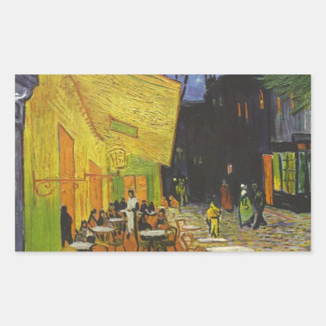 Van Gogh Cafe Terrace Post-Impressionist Rectangular Sticker (Front)