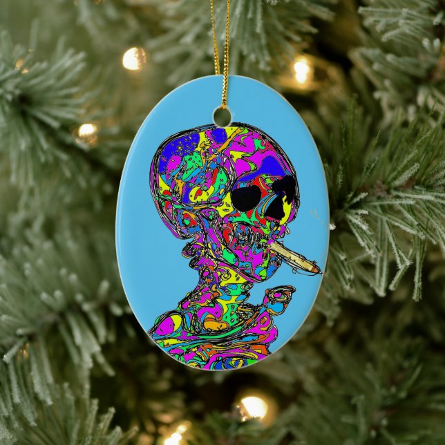 Van Gogh Calavera Smoking Cigarette Ceramic Ornament (Tree)