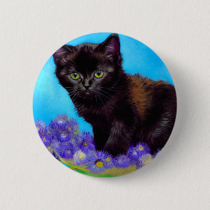 Van Gogh Cat and Flowers 6 Cm Round Badge