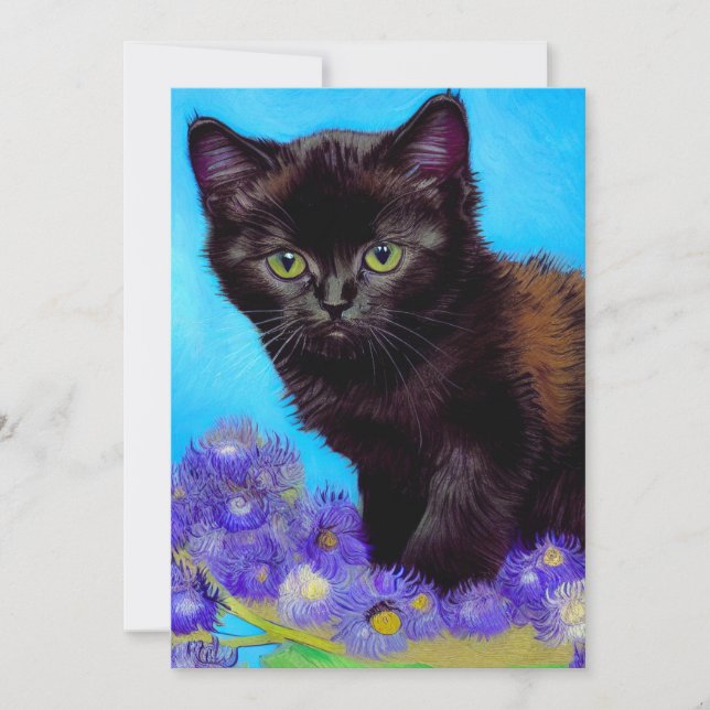 Van Gogh Cat and Flowers Announcement (Front)