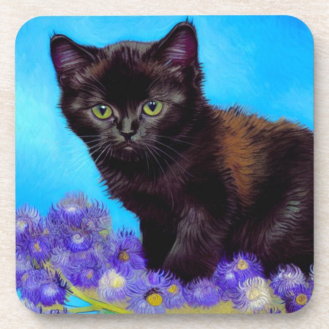 Van Gogh Cat and Flowers Coaster (Front)