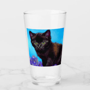 Van Gogh Cat and Flowers Glass