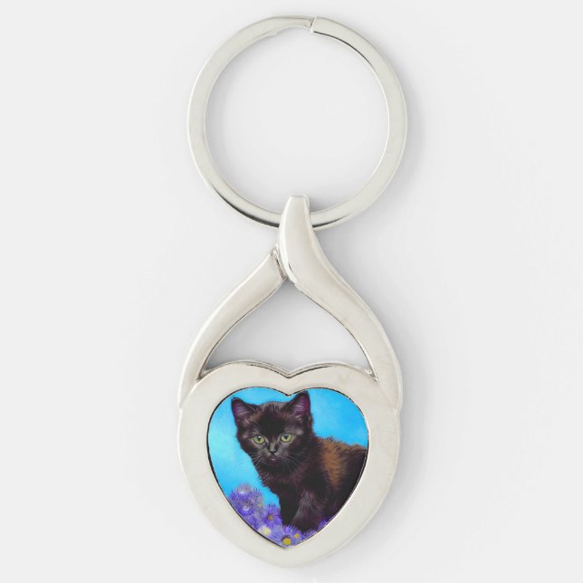 Van Gogh Cat and Flowers Key Ring (Front)