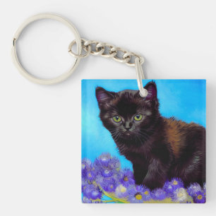Van Gogh Cat and Flowers Key Ring