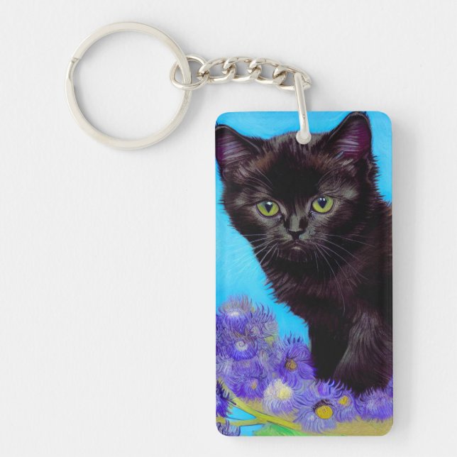 Van Gogh Cat and Flowers Key Ring (Front)