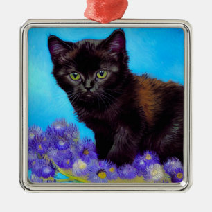 Van Gogh Cat and Flowers Metal Ornament
