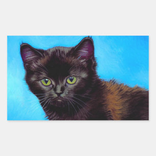 Van Gogh Cat and Flowers Rectangular Sticker