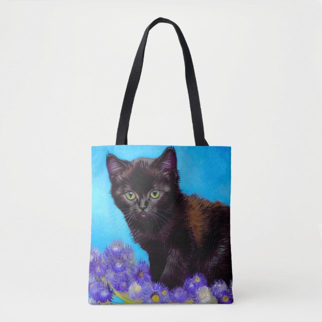 Van Gogh Cat and Flowers Tote Bag (Front)