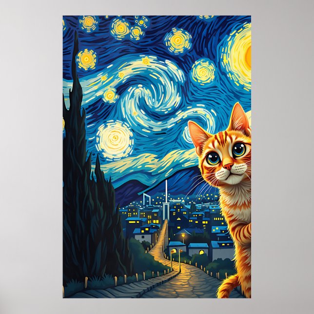 van Gogh Cat Art Poster (Front)
