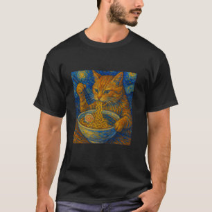Van Gogh Cat Painting Funny Artistic Ramen Noodles T-Shirt