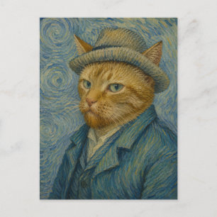 Van Gogh Cat Self Portrait Vintage Art Parody Postcard