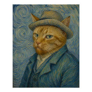 Van Gogh Cat Self Portrait Vintage Art Parody Poster
