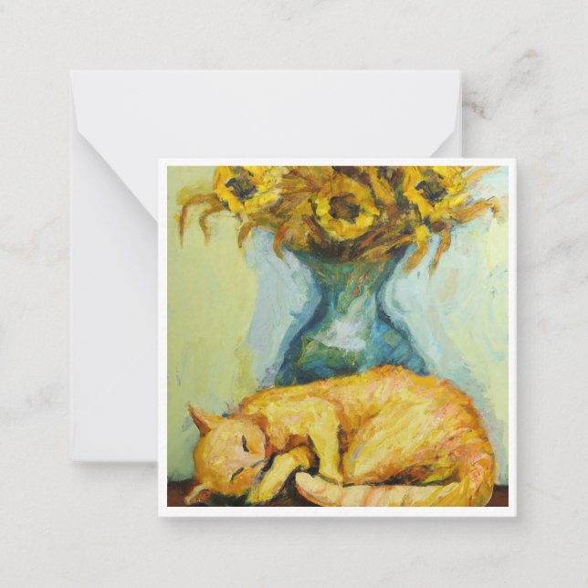 Van Gogh Cat with Sunflowers Card (Front)