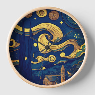 Van Gogh Clocks, AI-Generated Starry Night  Clock