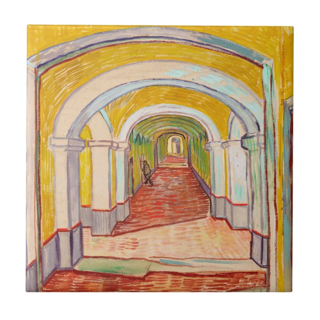 Van Gogh Corridor Asylum Yellow Impressionist Art Ceramic Tile (Front)