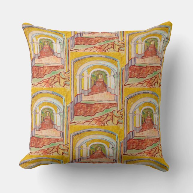 Van Gogh Corridor Asylum Yellow Impressionist Art Cushion (Front)