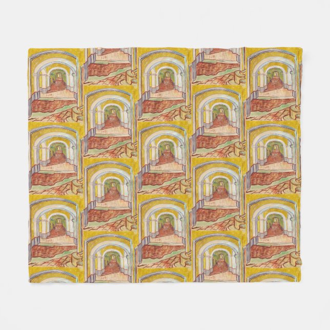 Van Gogh Corridor Asylum Yellow Impressionist Art Fleece Blanket (Front (Horizontal))