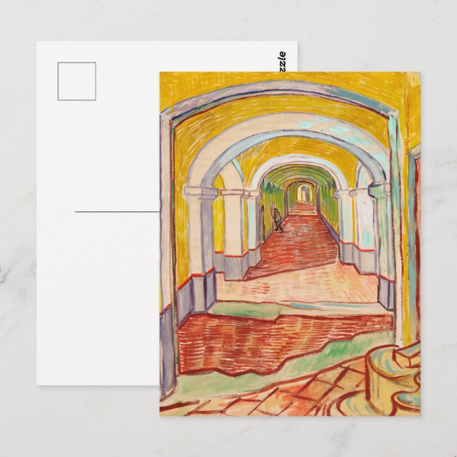 Van Gogh Corridor Asylum Yellow Impressionist Art Postcard (Front/Back)