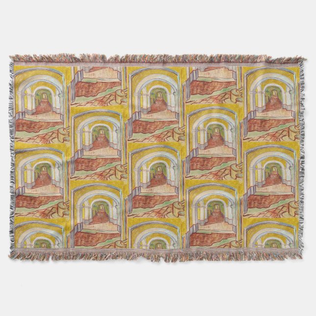 Van Gogh Corridor Asylum Yellow Impressionist Art Throw Blanket (Front)
