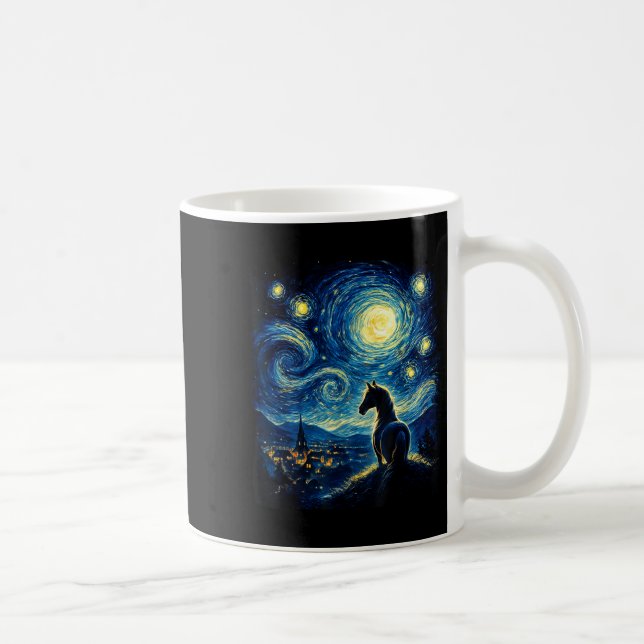 Van Gogh Cowgirl Horse Starry Funny Night Horses L Coffee Mug (Right)