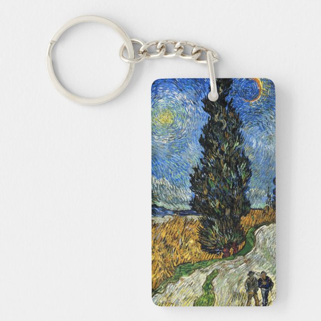 Van Gogh - Cypress against a Starry Sky Key Ring (Front)