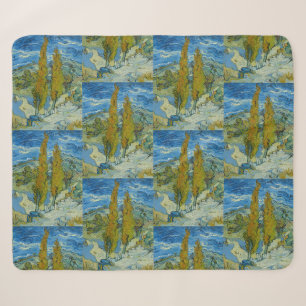 Van Gogh Cypresses - Swirling Blue Sky Art Sherpa Blanket