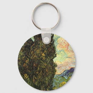 Van Gogh Cypresses, Vintage Landscape Fine Art Key Ring