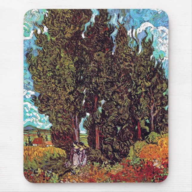 Van Gogh - Cypresses with Two Female Figures Mouse Pad (Front)