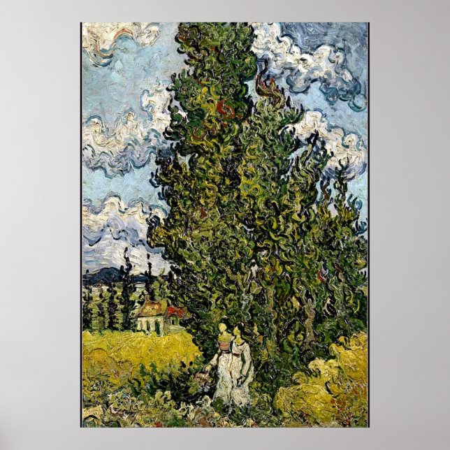Van Gogh - Cypresses with Two Women Poster (Front)