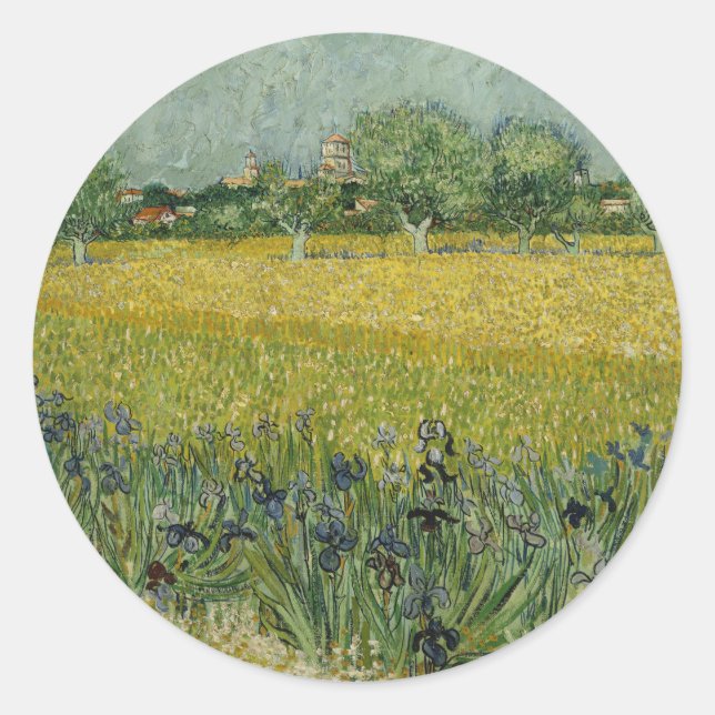 Van Gogh Field With Flowers Near Arles Classic Round Sticker (Front)