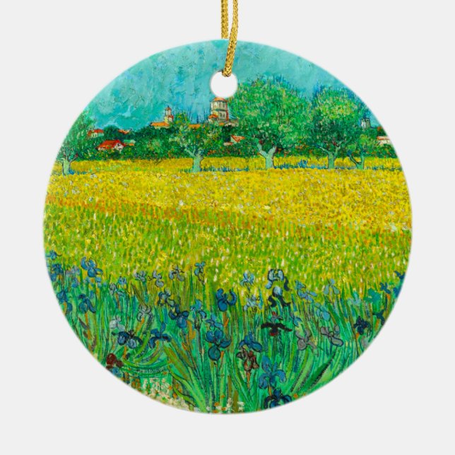 Van Gogh Field with Irises Near Arles Ceramic Ornament (Front)