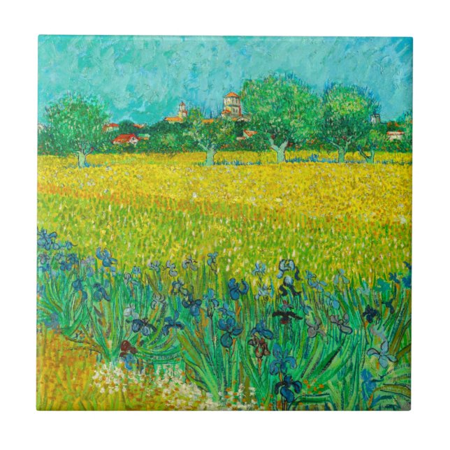 Van Gogh Field with Irises Near Arles Ceramic Tile (Front)