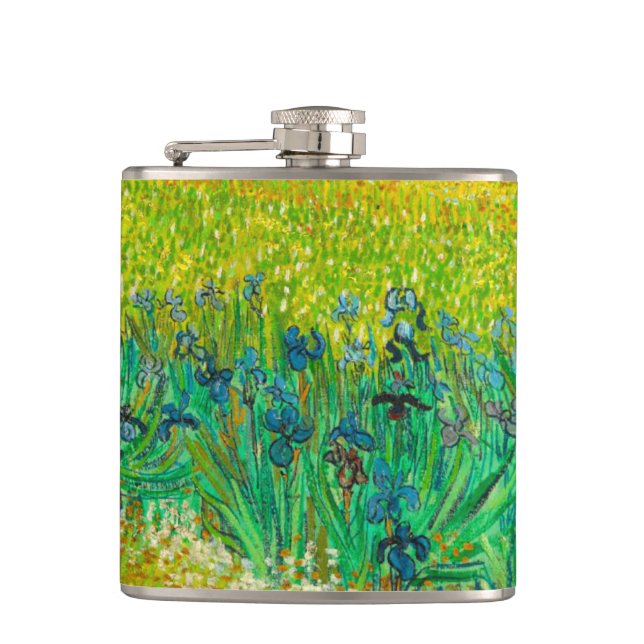 Van Gogh Field with Irises Near Arles Hip Flask (Front)