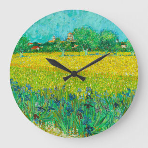 Van Gogh Field with Irises Near Arles Large Clock