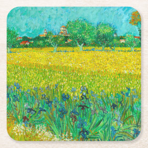 Van Gogh Field with Irises Near Arles Square Paper Coaster