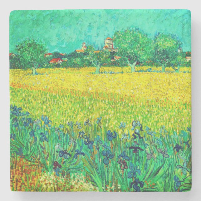 Van Gogh Field with Irises Near Arles Stone Coaster (Front)