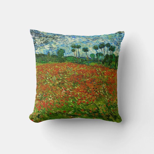 Van Gogh Field with Poppies (F636) Fine Art Cushion (Front)