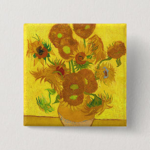 Van Gogh Fifteen Sunflowers In A Vase Fine Art 15 Cm Square Badge