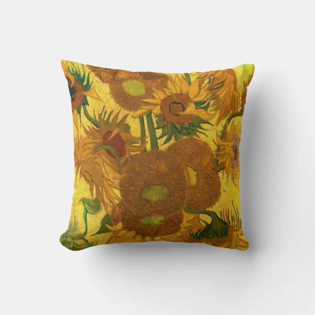 Van Gogh Fifteen Sunflowers In A Vase Fine Art Cushion (Front)