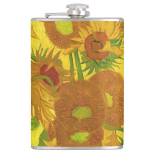 Van Gogh Fifteen Sunflowers In A Vase Fine Art Hip Flask